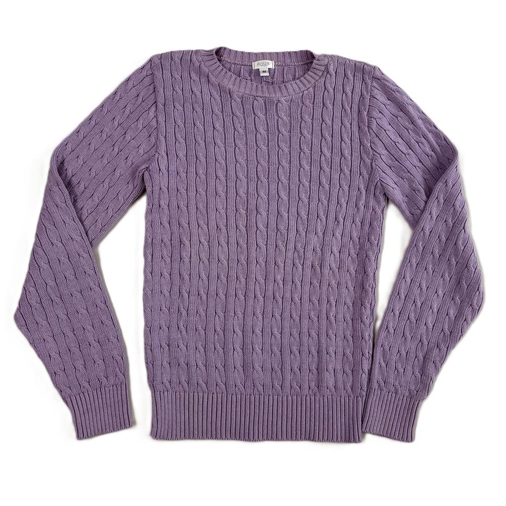 Aqua cotton Cable Knit Sweater Lavender Crew Neck Women M